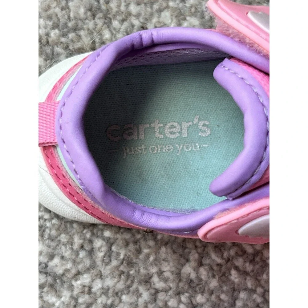 Carter's Girls Pink Butterfly Sneakers Size 3‎ Toddler Hook and Loop